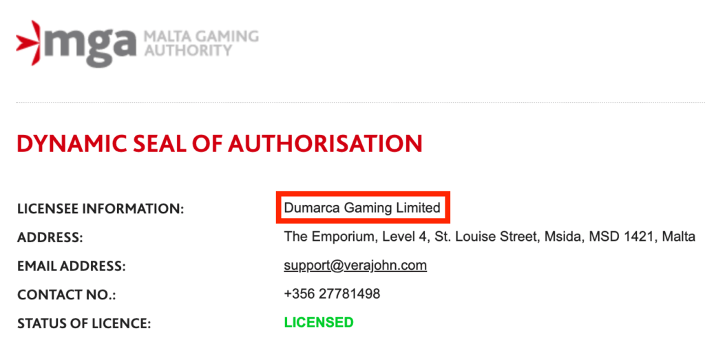 ベラジョンカジノのライセンスはマルタ共和国のmga（Malta Gaming Authority）